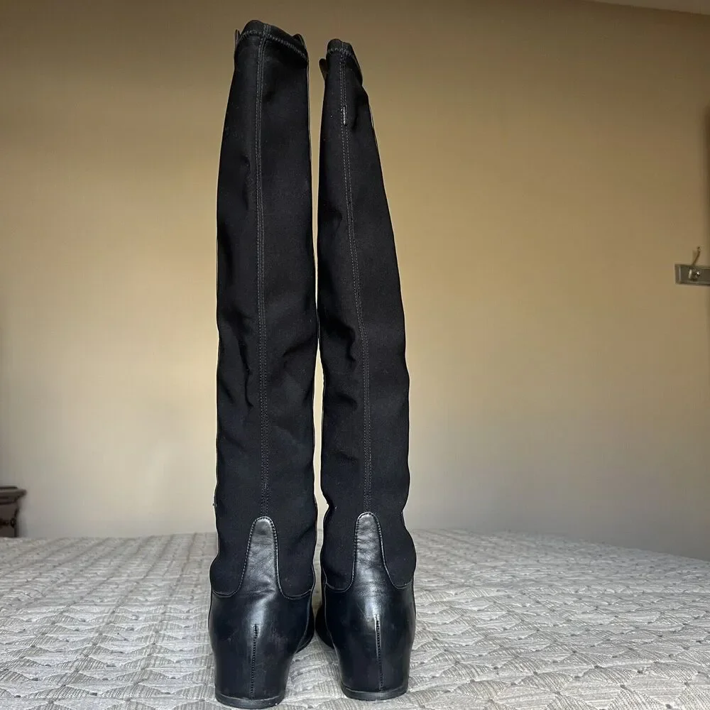 Stuart Weitzman Lander Black Leather Women 6.5 Knee High 5050 Hidden Wedge Boots
